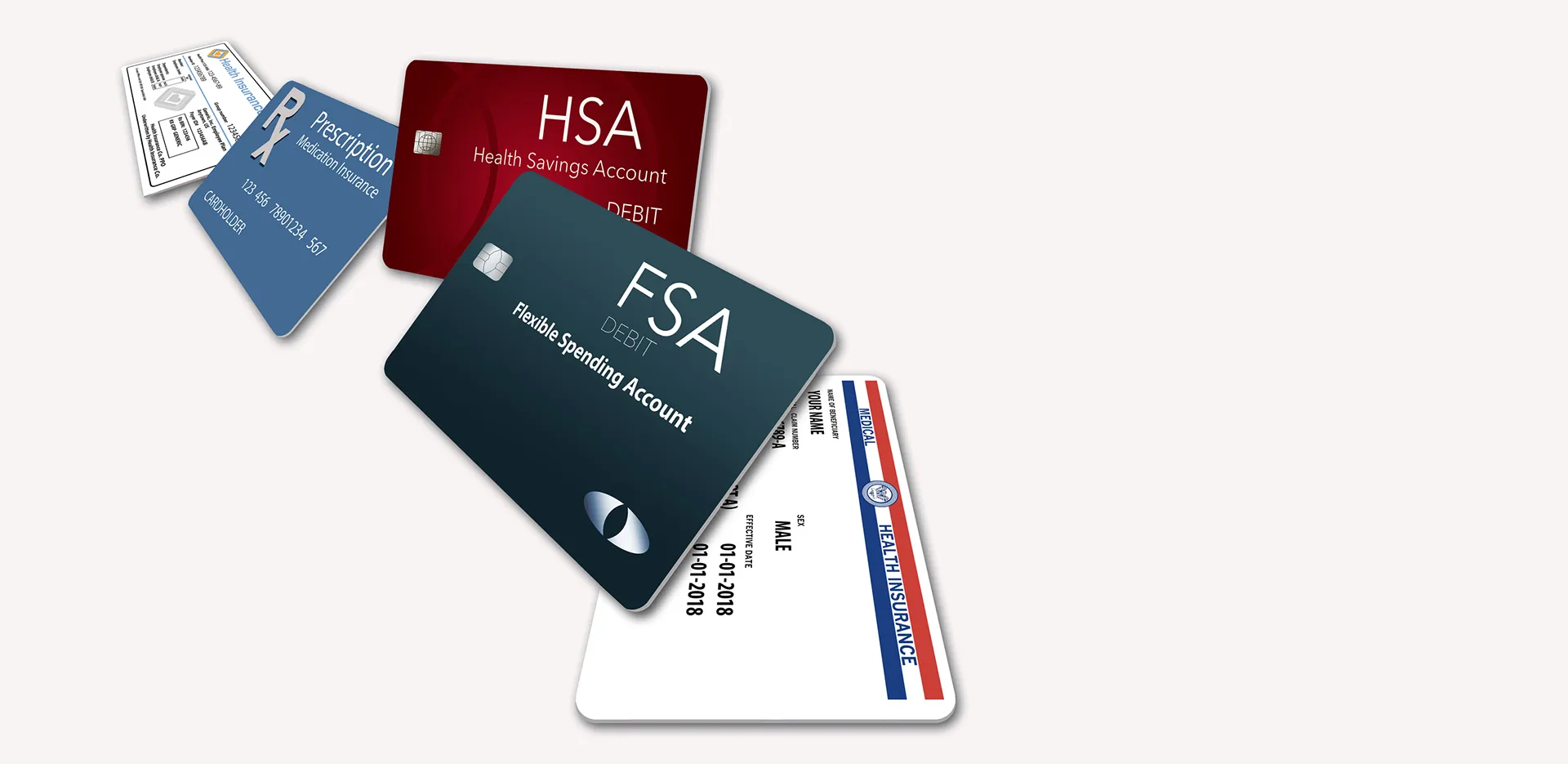 Renderings of different health insurance cards.