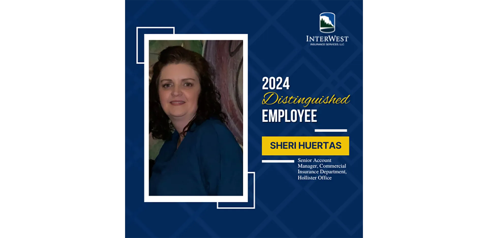 Graphic features distinguished employee award winner Sheri Huertas.