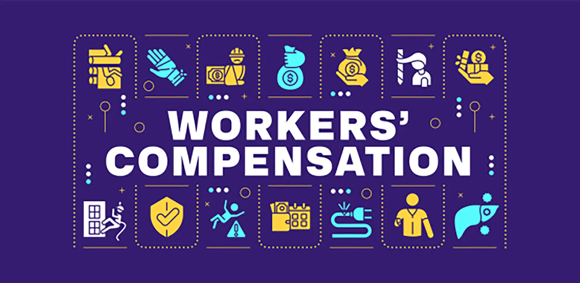 A graphic reading 'Workers Compensation' on a purple background.