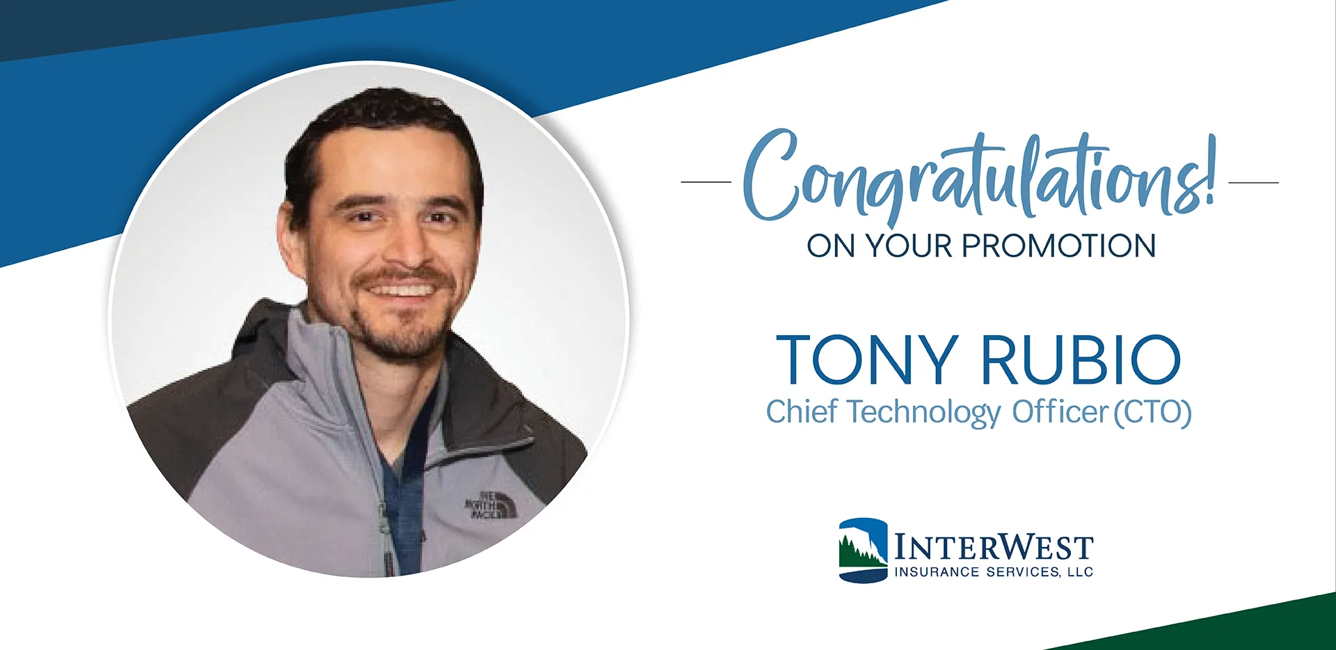 Graphic reading 'congratulations on your promotion Tony Rubio.'