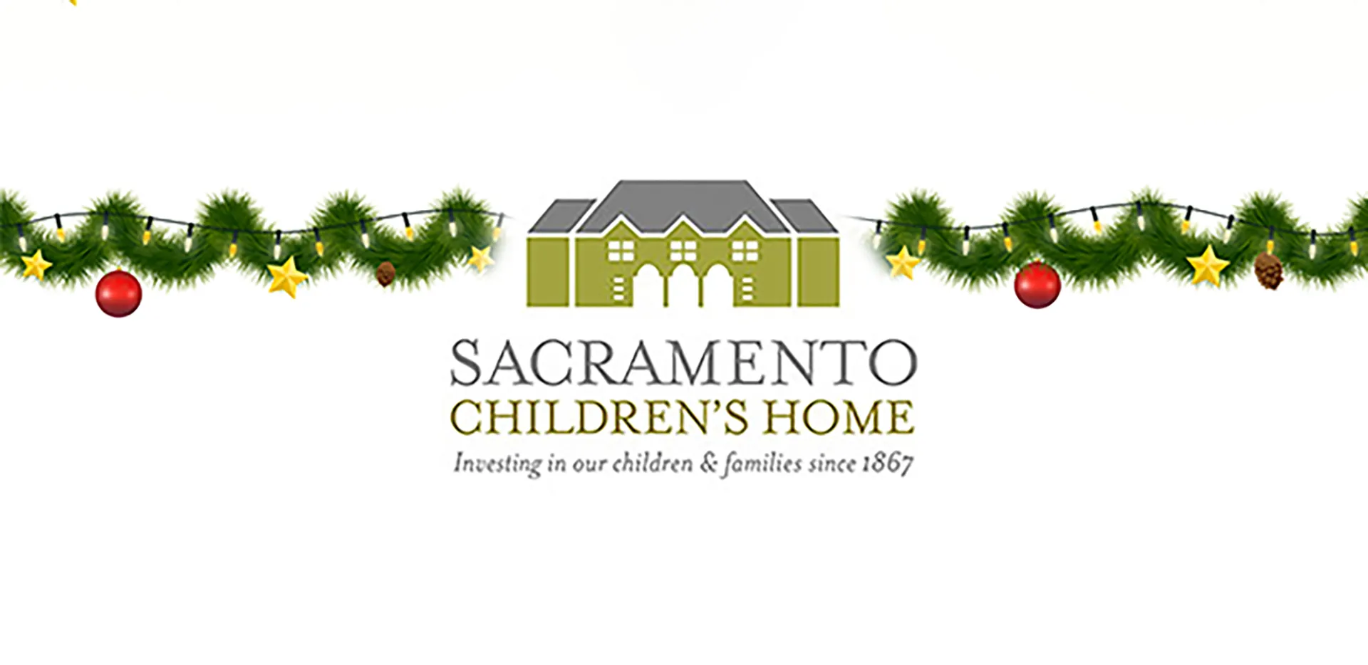 Logo for 'Sacramento Children's Home' with a garland around it.