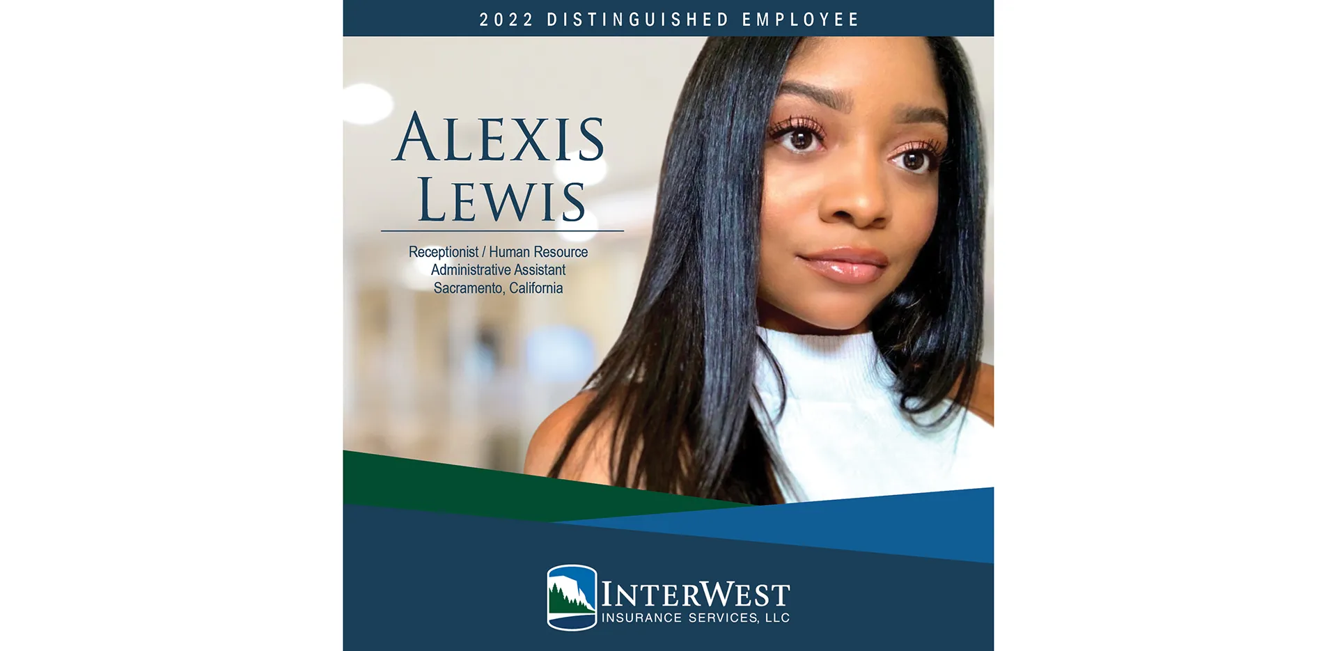 Graphic features distinguished employee award winner Alexis Lewis.