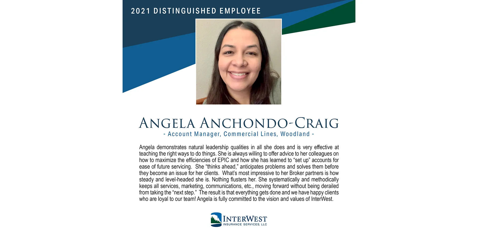 Graphic features distinguished employee award winner Angela Anchondo-Craig.