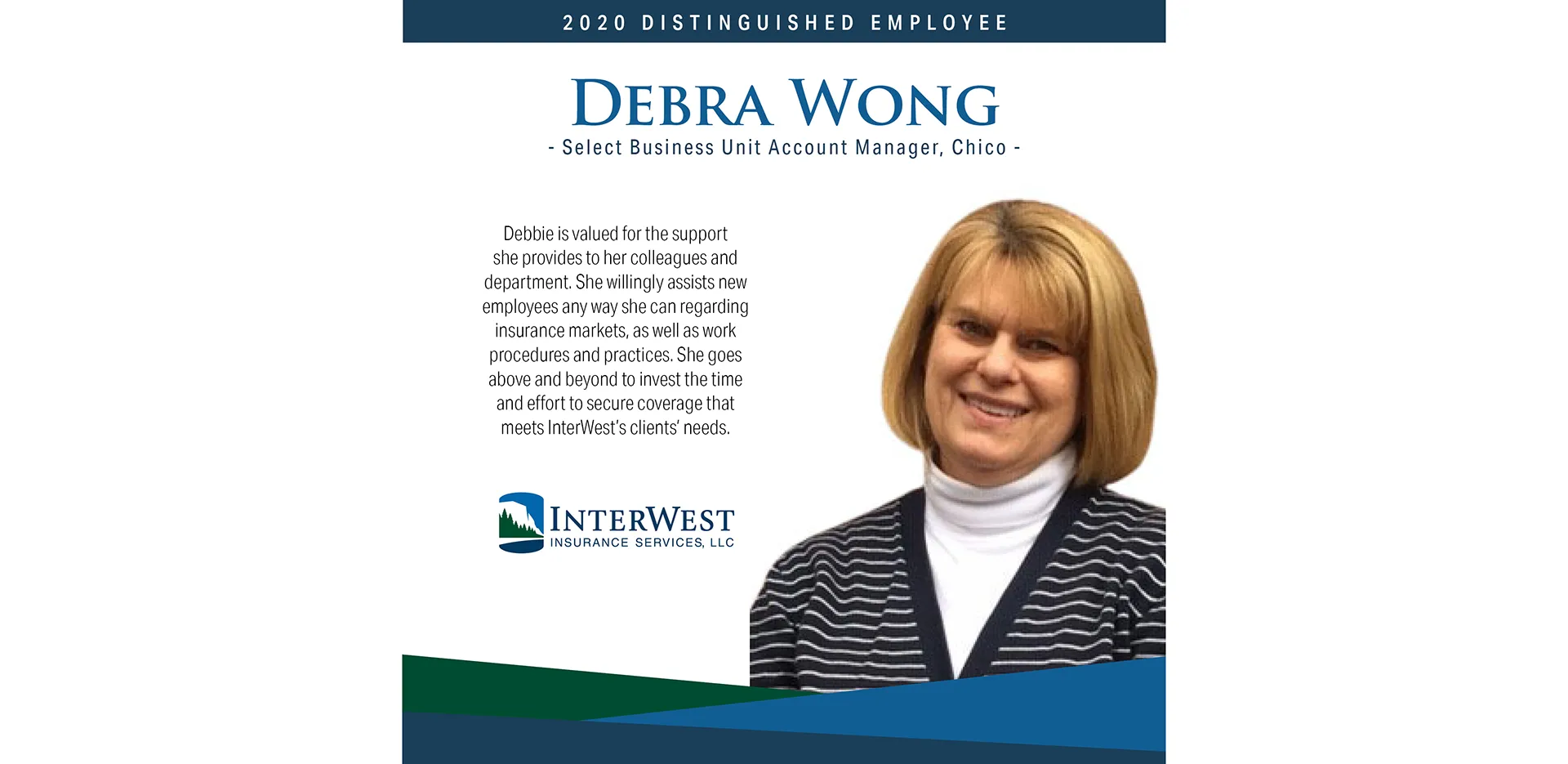 Graphic features distinguished employee award winner Debra Wong.