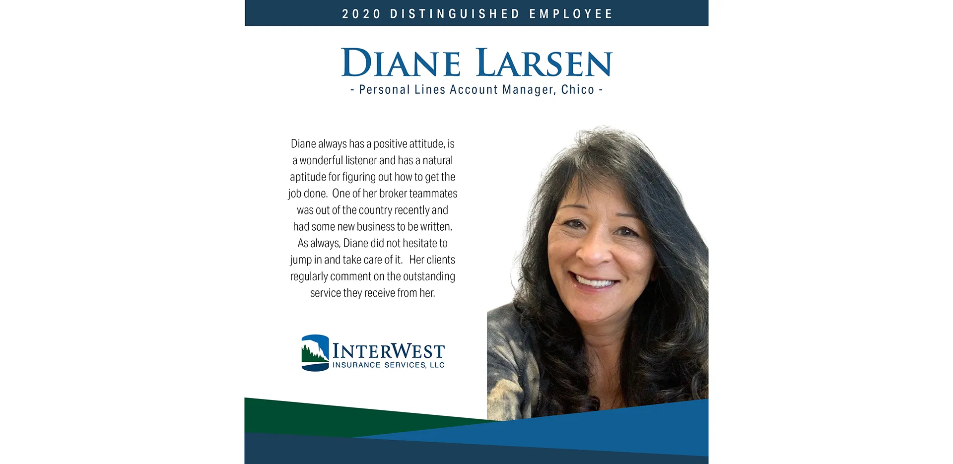 Graphic features distinguished employee award winner Diane Larsen.
