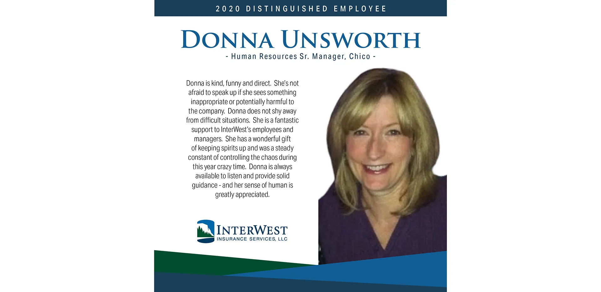 Graphic features distinguished employee award winner Donna Unsworth.