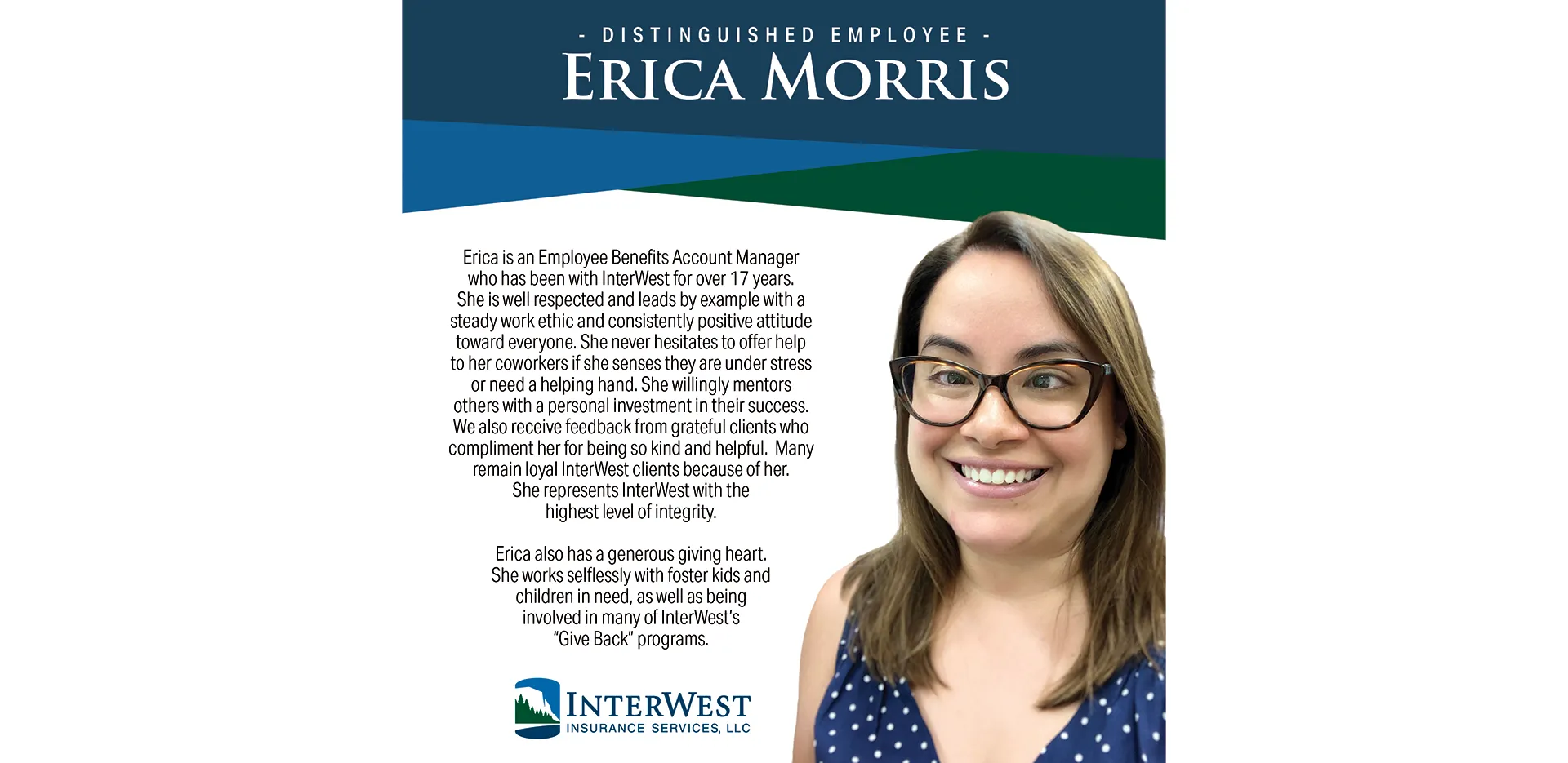 Graphic features distinguished employee award winner Erica Morris.