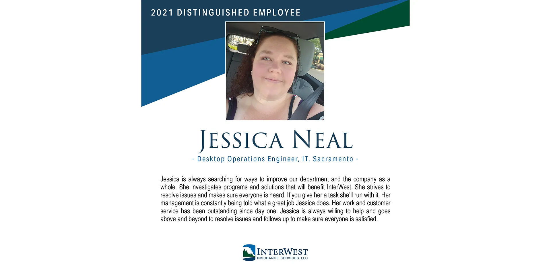 Graphic features distinguished employee award winner Jessica Neal.