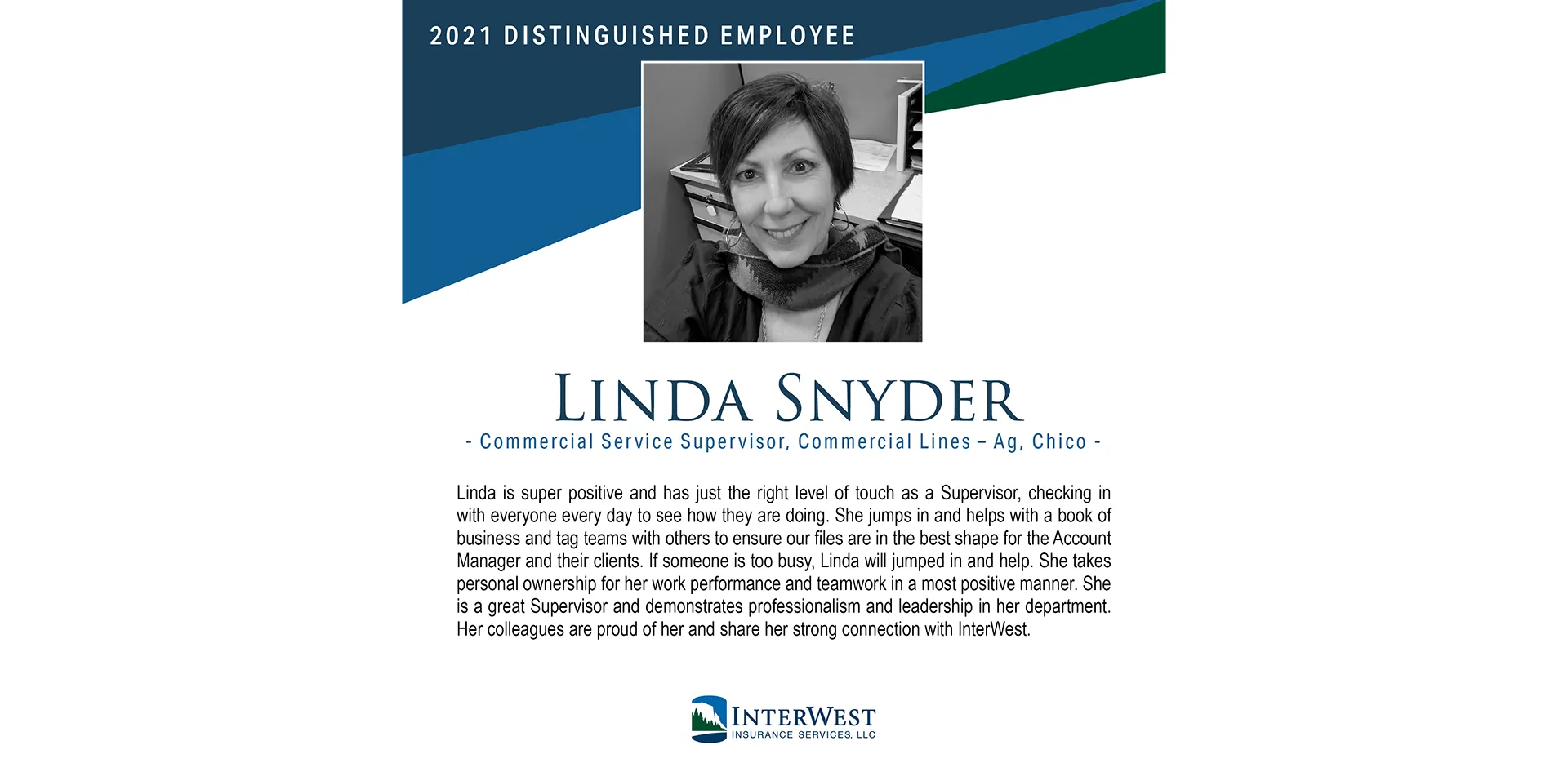 Graphic features distinguished employee award winner Linda Snyder.