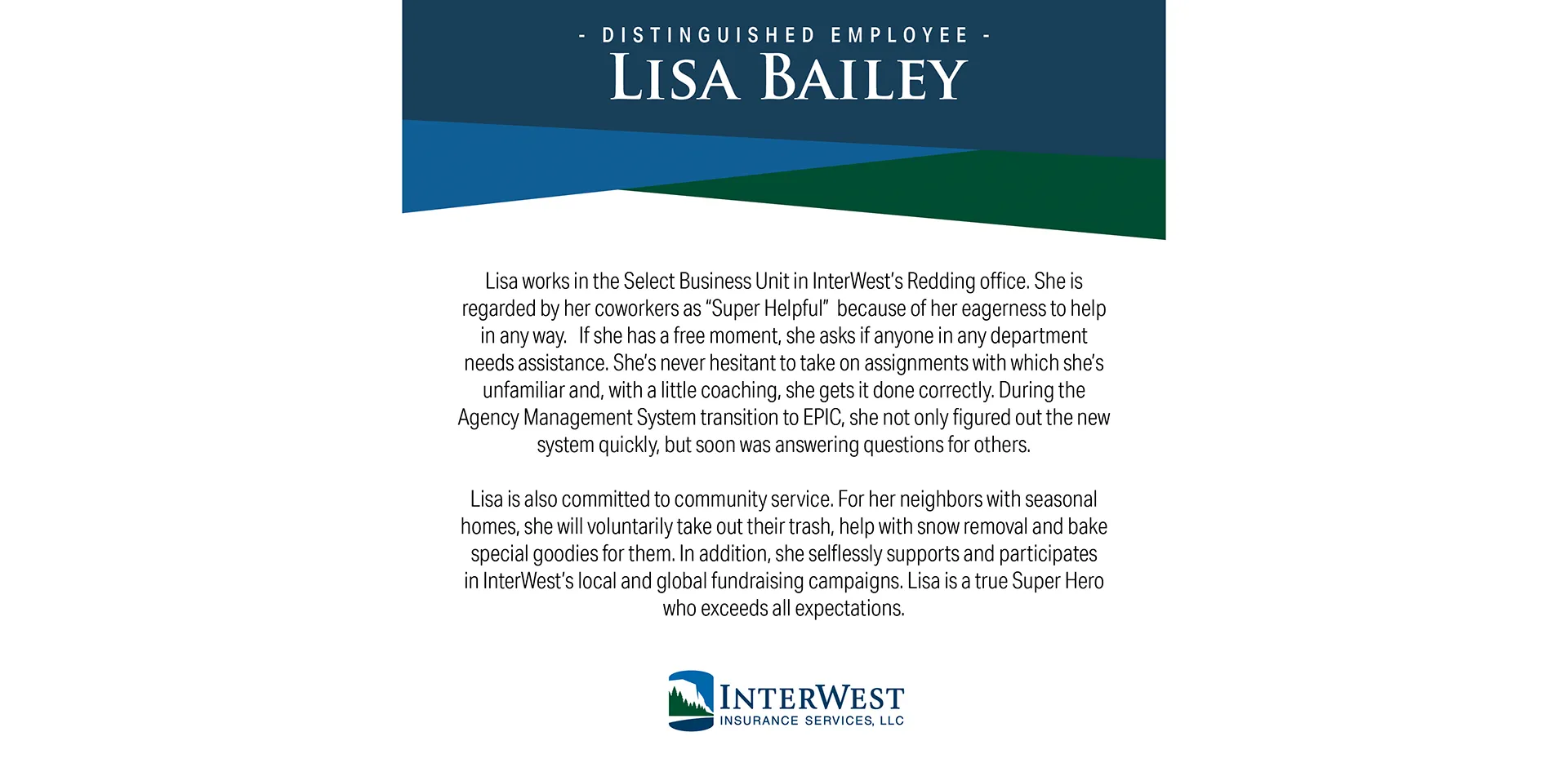 Graphic features distinguished employee award winner Lisa Bailey.