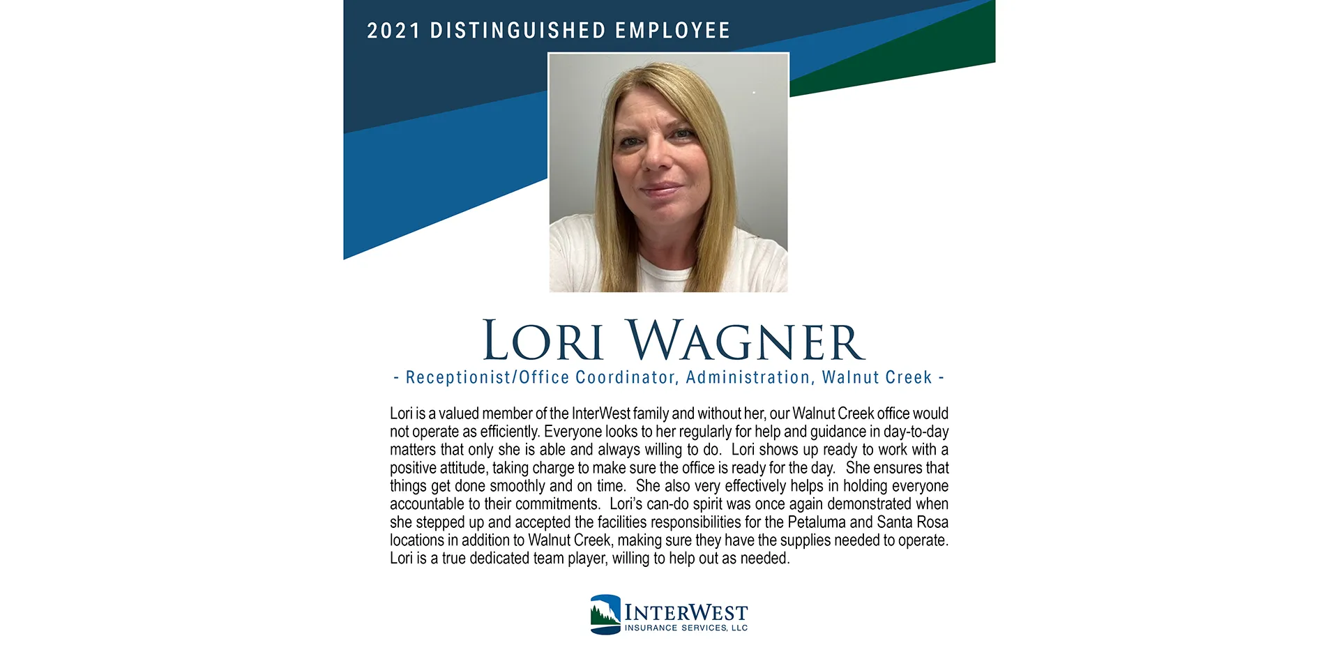 Graphic features distinguished employee award winner Lori Wagner.