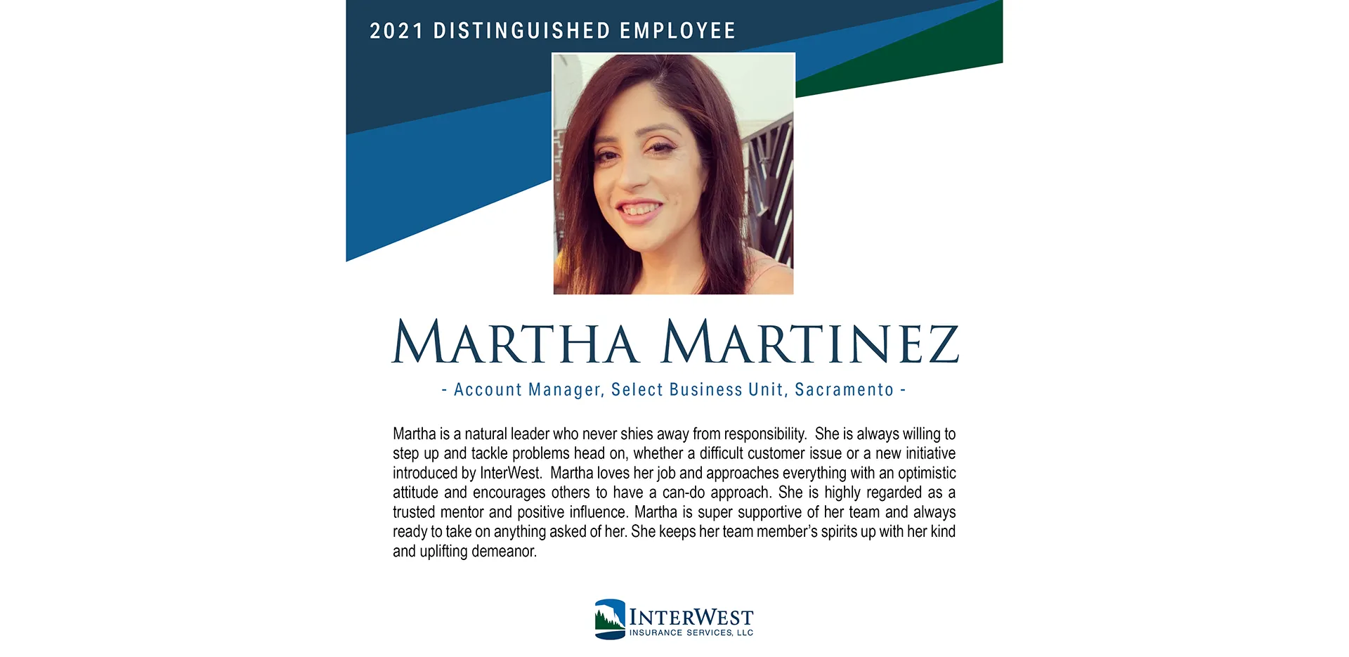 Graphic features distinguished employee award winner Martha Martinez.