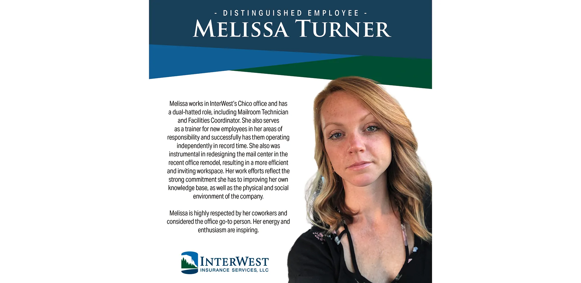 Graphic features distinguished employee award winner Melissa Turner.