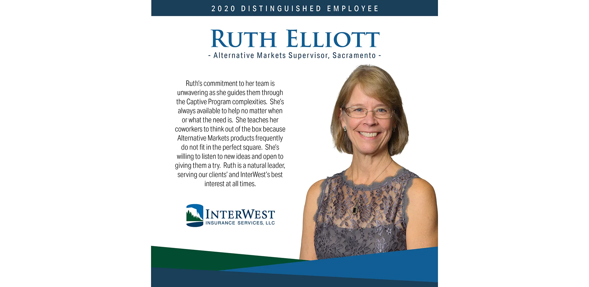 Graphic features distinguished employee award winner Ruth Elliott.