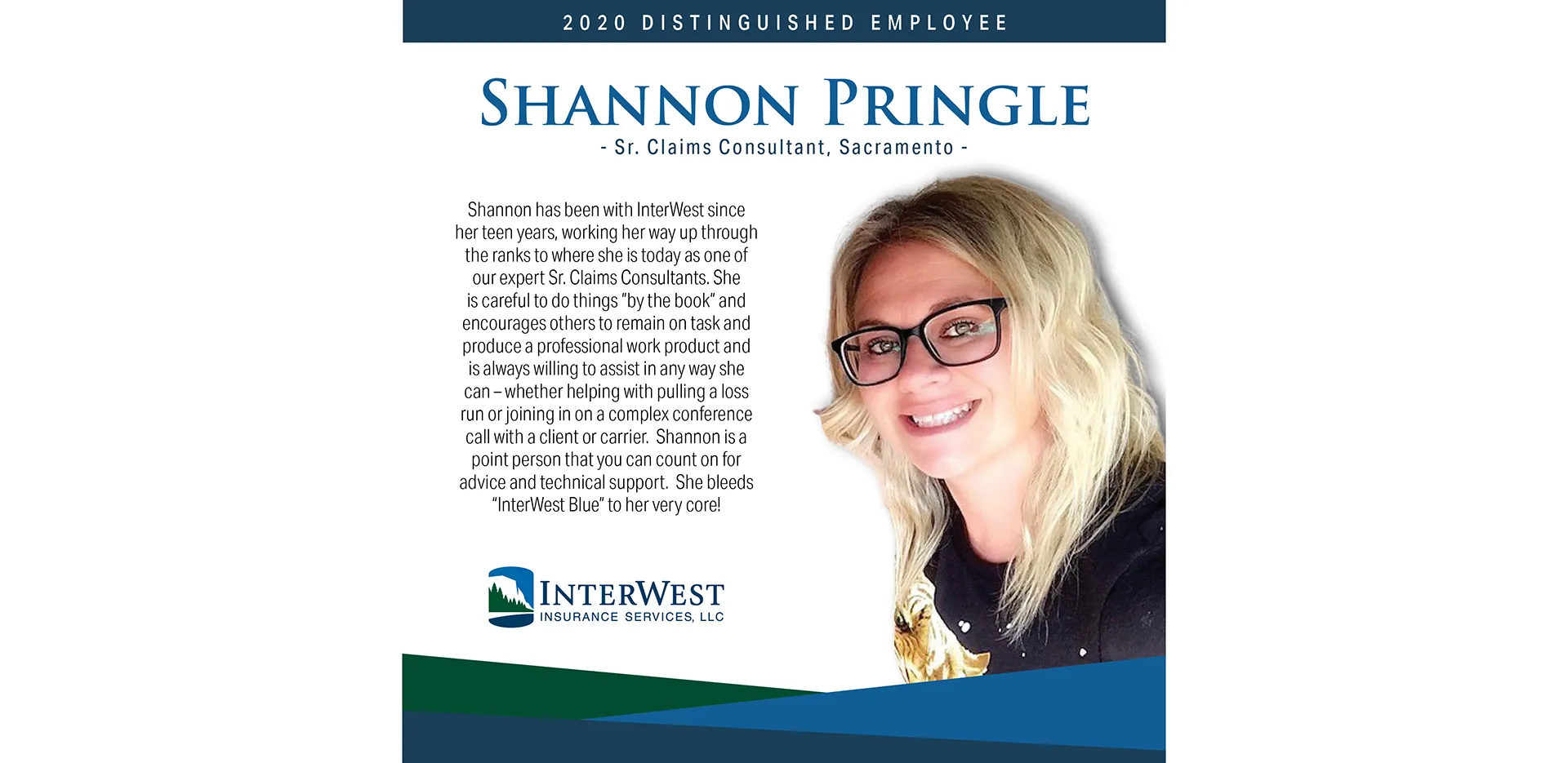 Graphic features distinguished employee award winner Shannon Pringle.