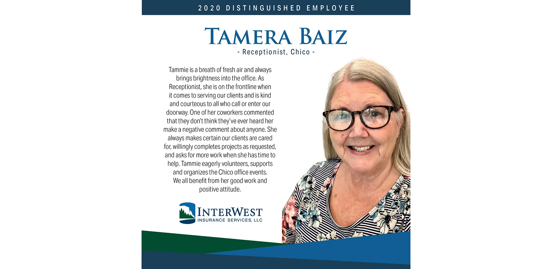 Graphic features distinguished employee award winner Tamera Baiz.