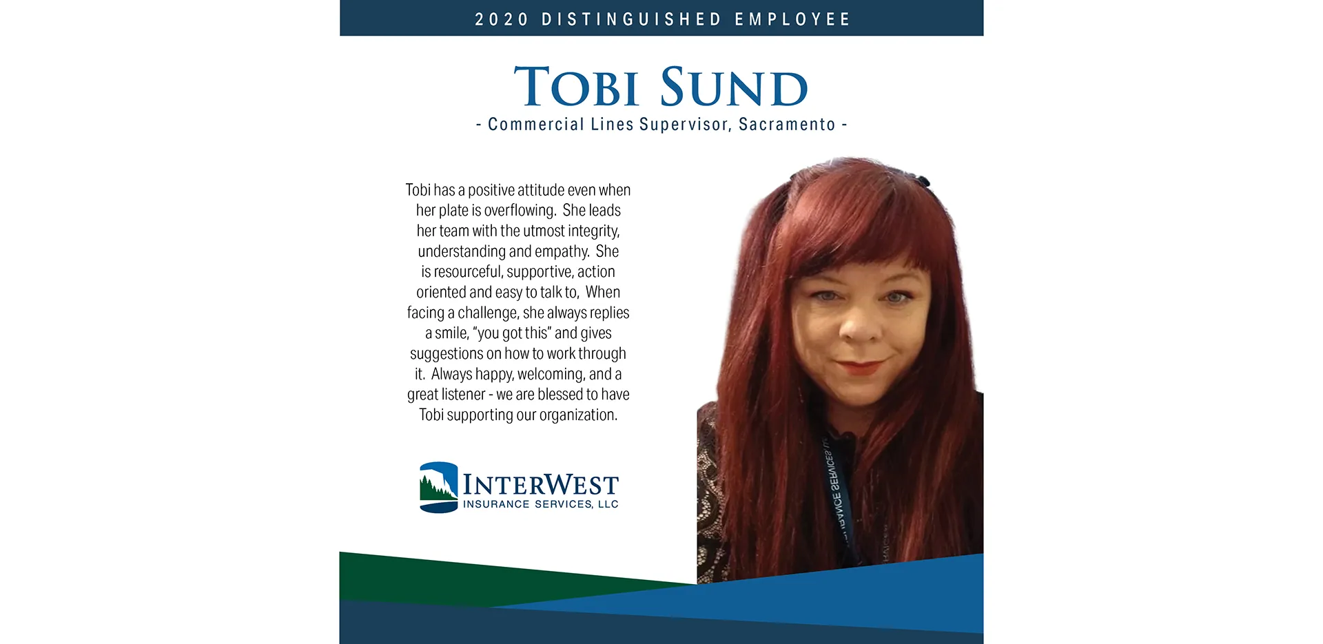 Graphic features distinguished employee award winner Tobi Sund.