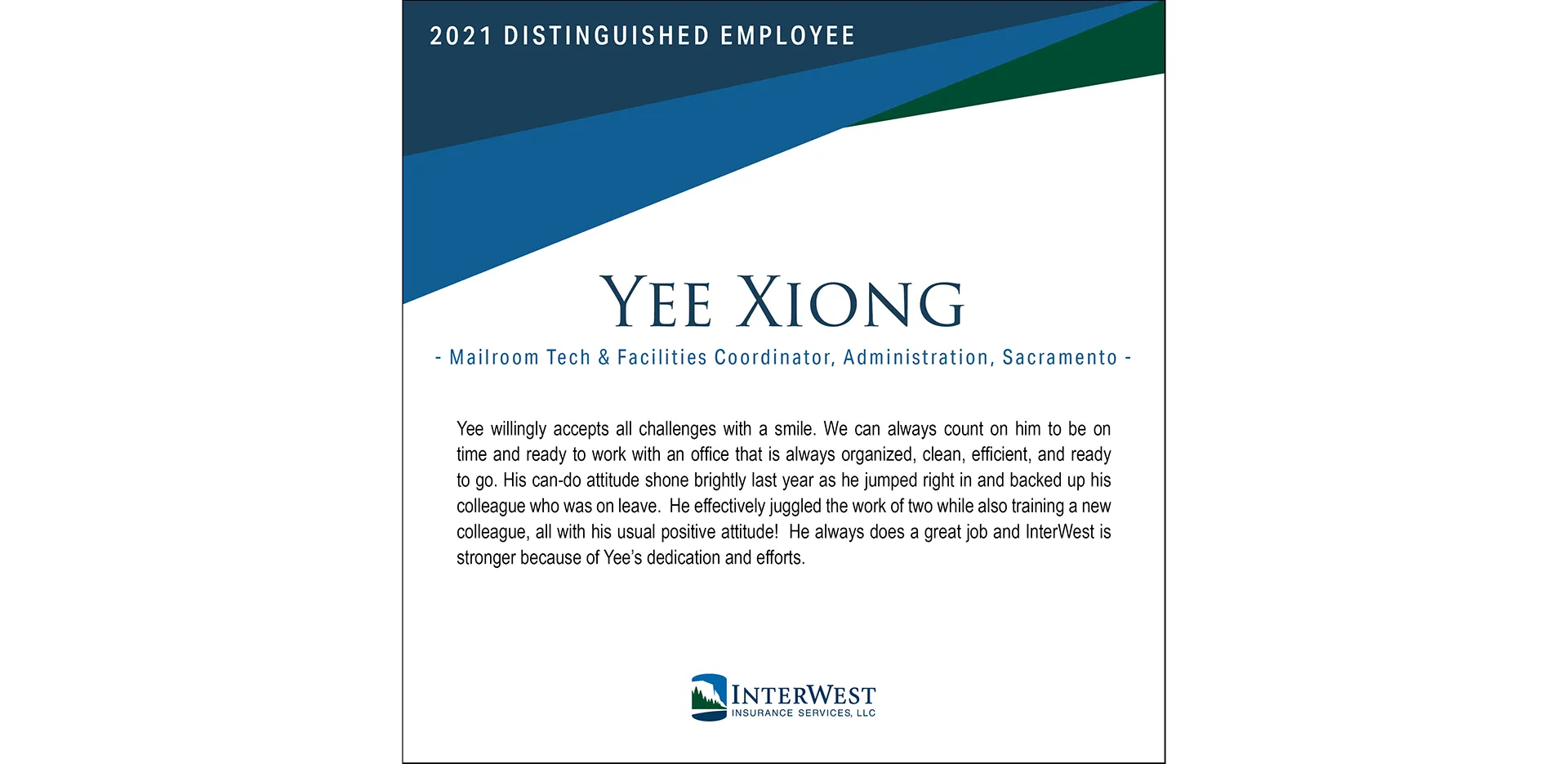 Graphic features distinguished employee award winner Yee Xiong.
