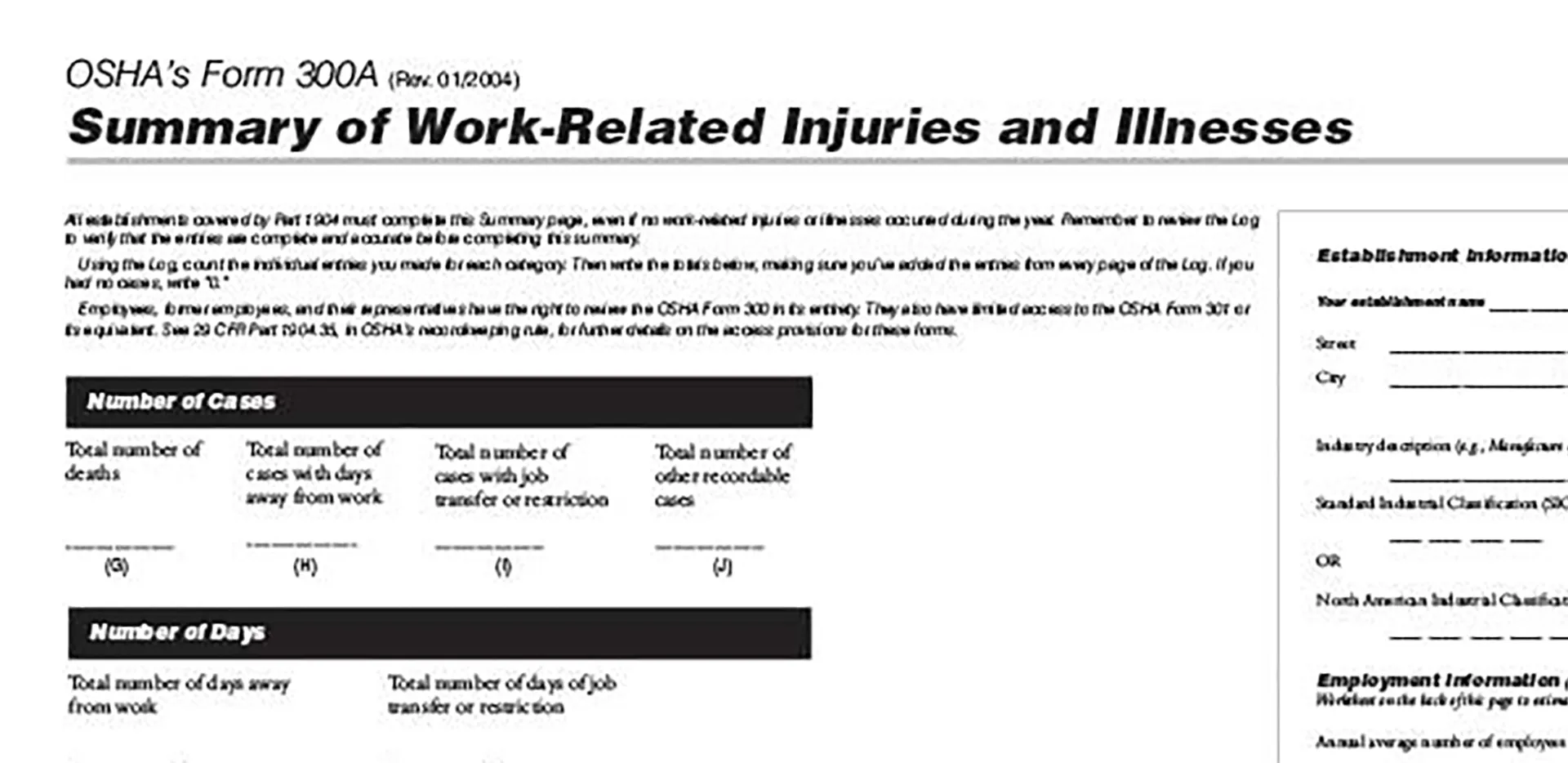 The top corner of OSHA's Form 300A.