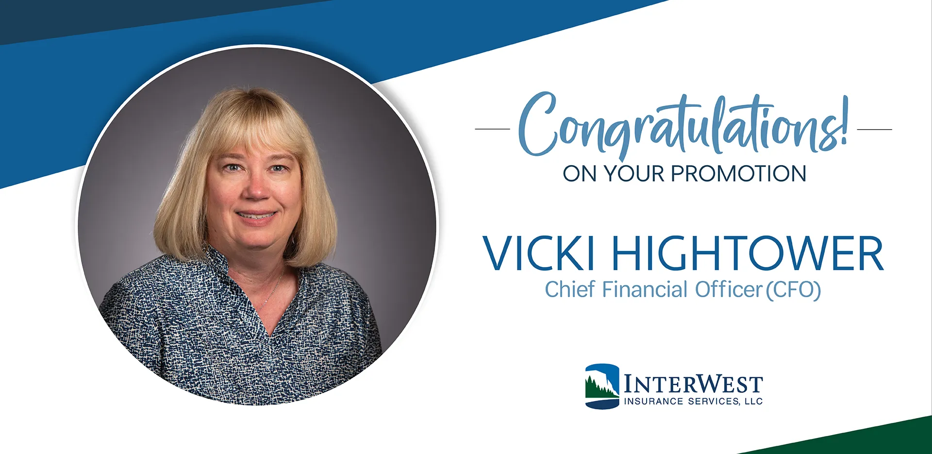 Graphic reads 'Congratulations on your promotion Vicki Hightower.'