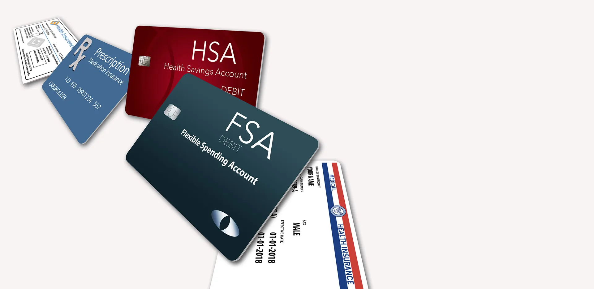 Graphic renderings of health insurance cards.