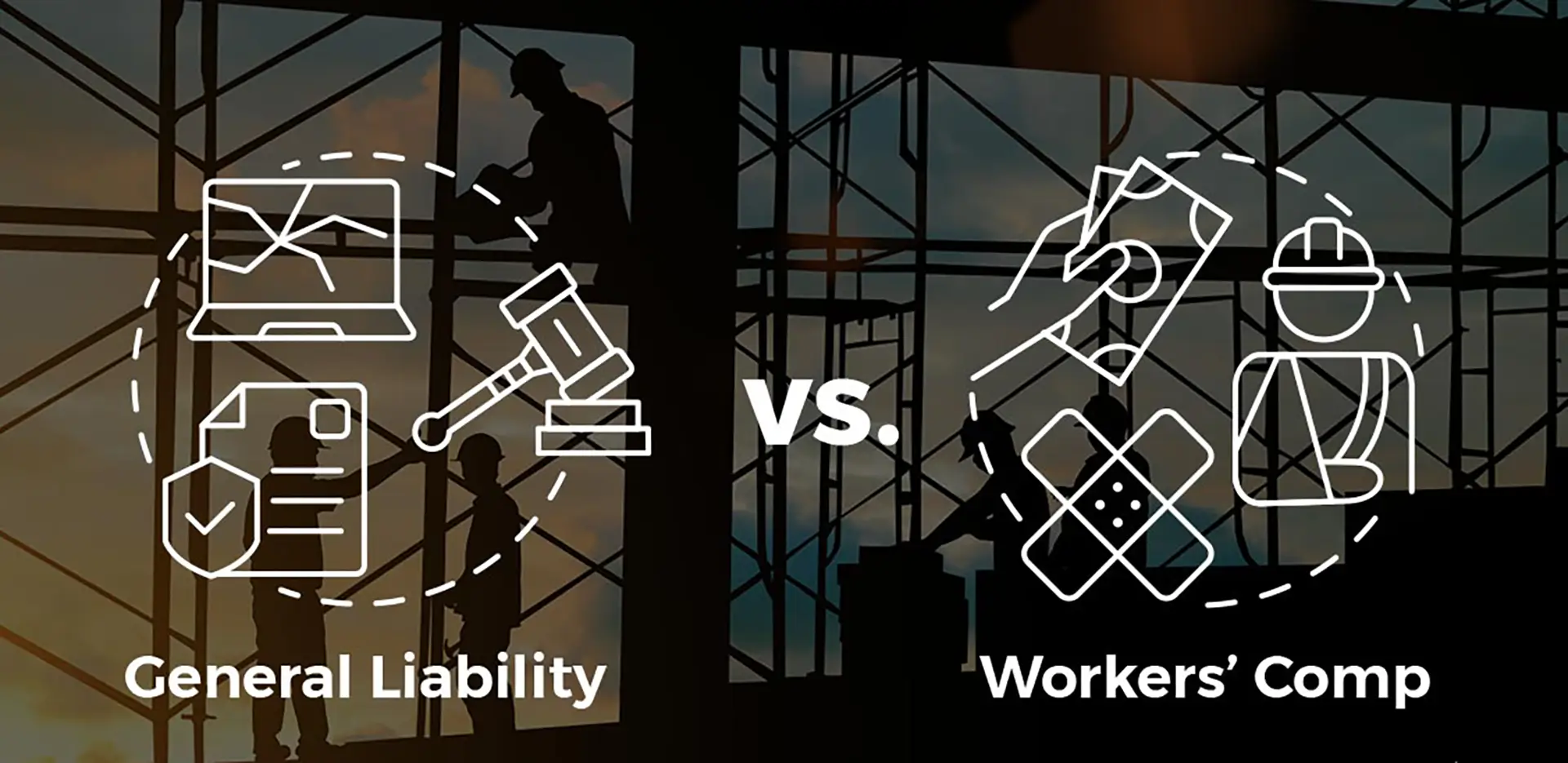 Graphic reads 'General Liability vs. Workers Comp.'