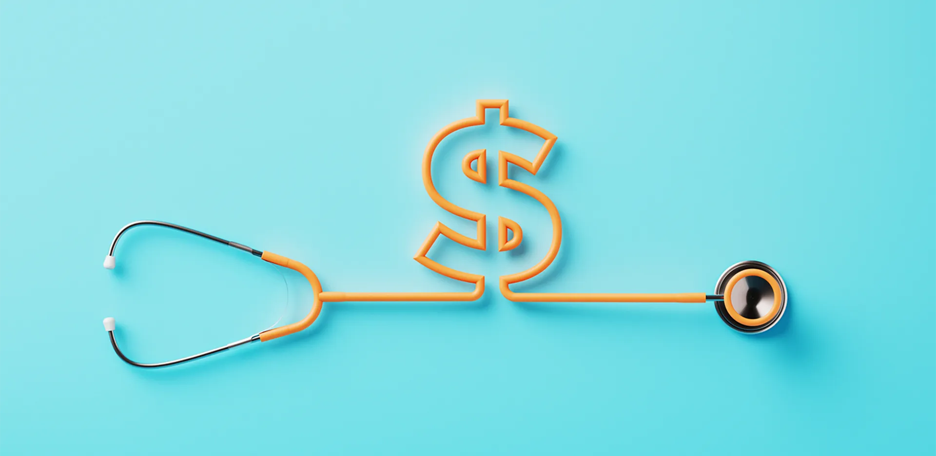 A stethoscope with its cord bent into the shape of a dollar sign.
