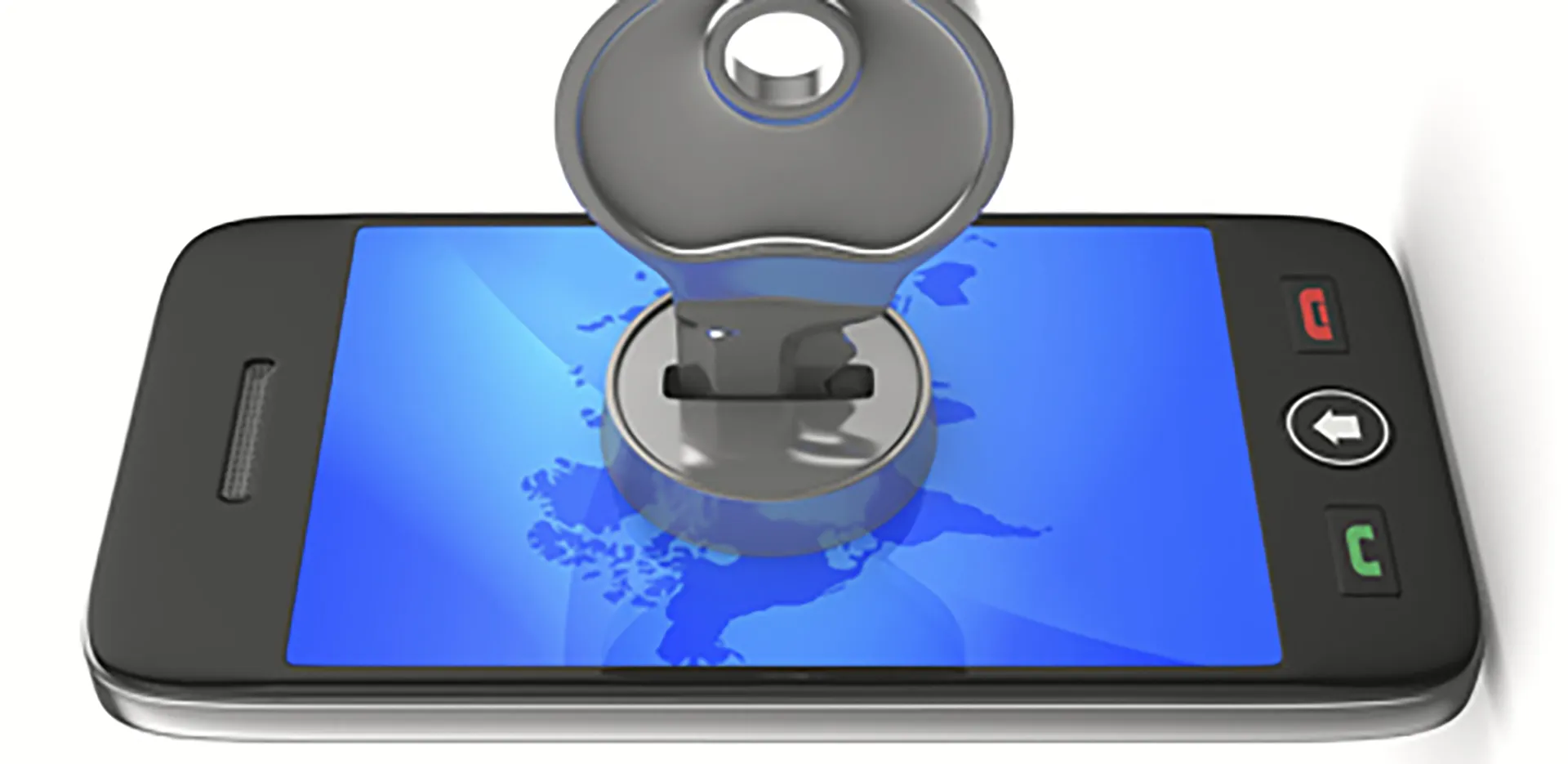 A rendering of a cell phone with a lock and key.