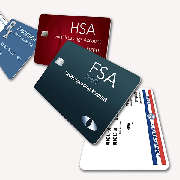 Renderings of different health insurance cards.