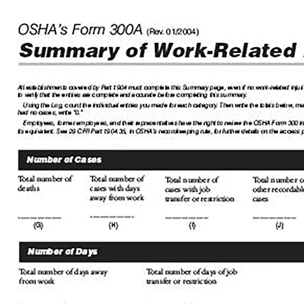 The top corner of OSHA's Form 300A.