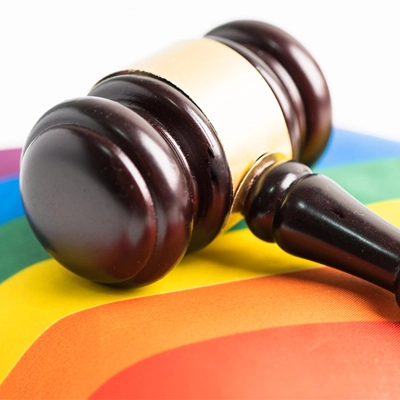 gavel and rainbow flag
