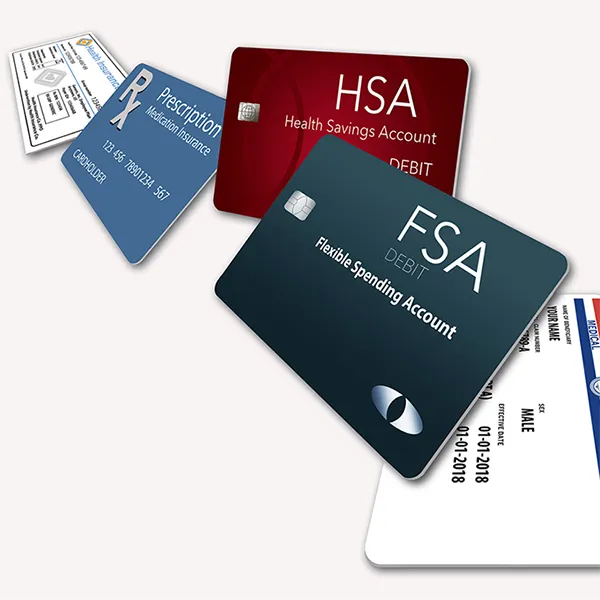 Graphic renderings of health insurance cards.