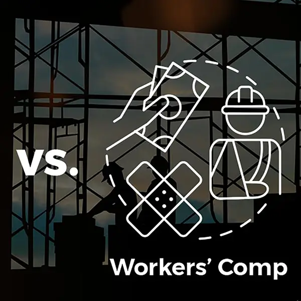 Graphic reads 'General Liability vs. Workers Comp.'