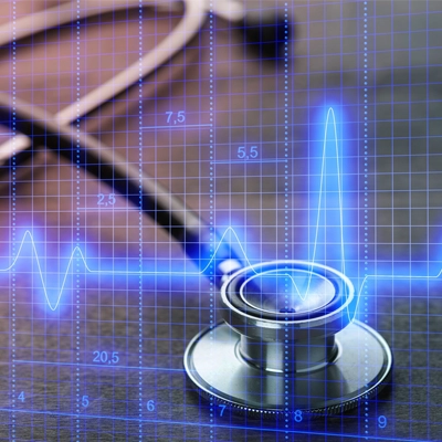 stethoscope with blue heart rate indicator
