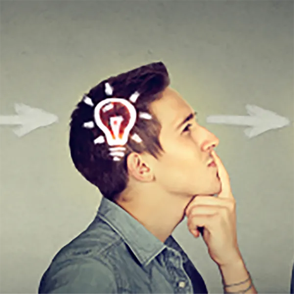 An artistic representation of a man having an idea.