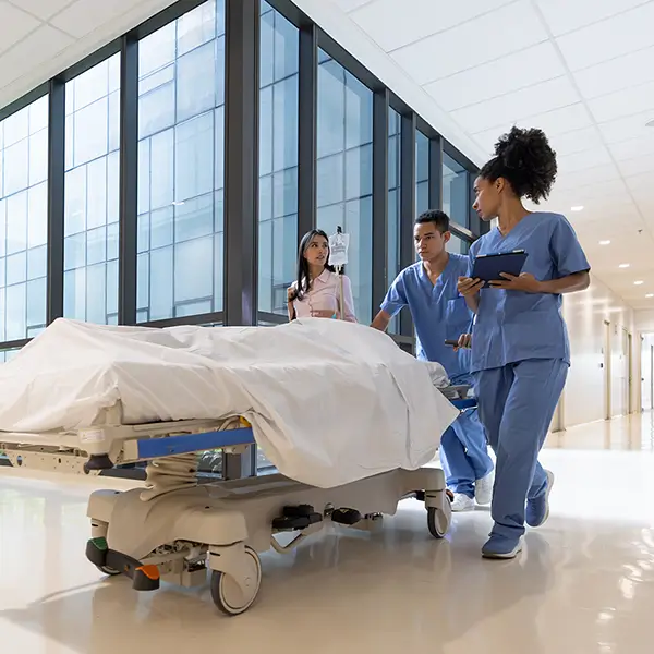 A group of medical professionals in a hospital.