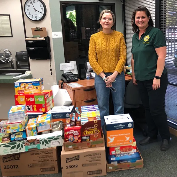 InterWest team members with donations for Seniors First/Meals on Wheels in Roseville.