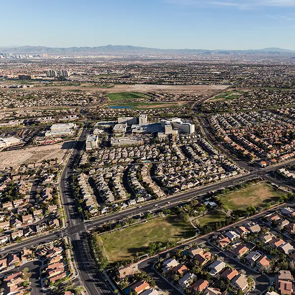 An overhead view of a suburban neighborhood in Nevada.