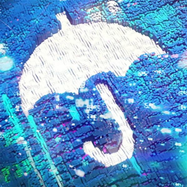 Cyber insurance concept art featuring data and an umbrella.