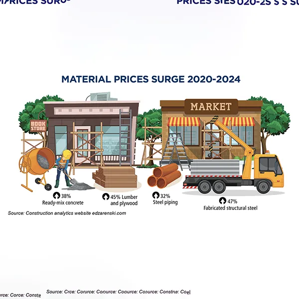 An infographic with statistics about the rising cost of construction materials.