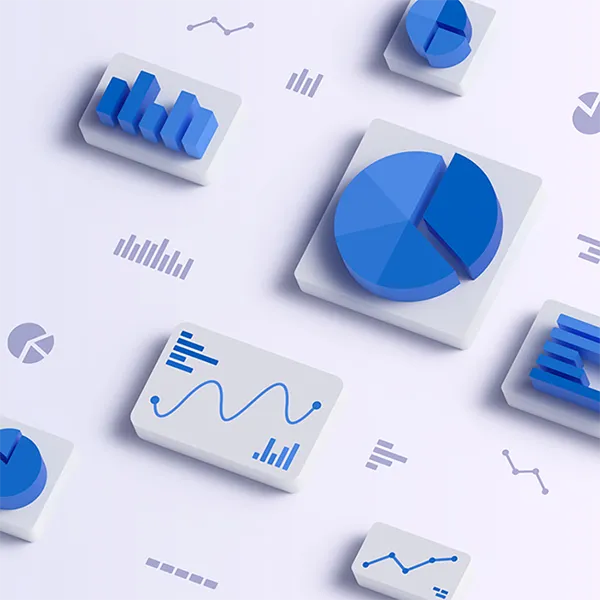 Concept of a report with icons for a pie chart, bar graph, and other charts.