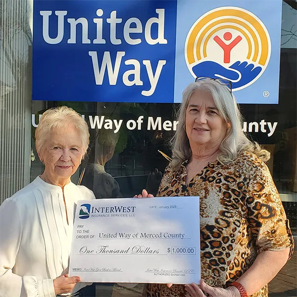 A donation from InterWest to United Way of Merced County.