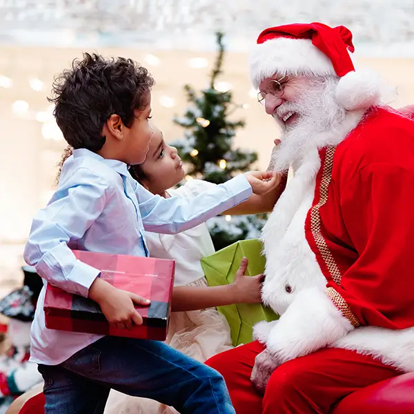 Two children meet Santa Claus.
