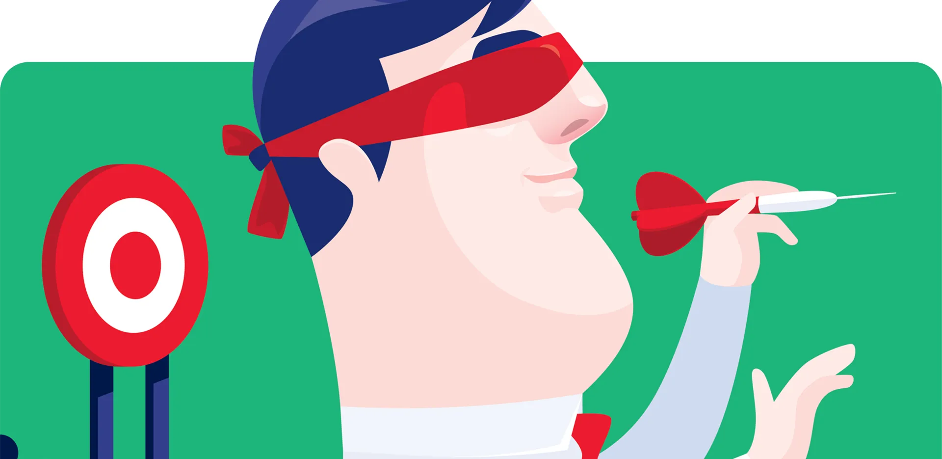 A man wearing a blindfold playing darts.