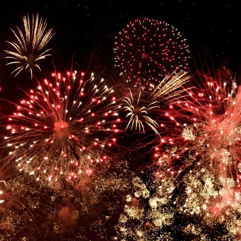 New Year's fireworks on a dark sky
