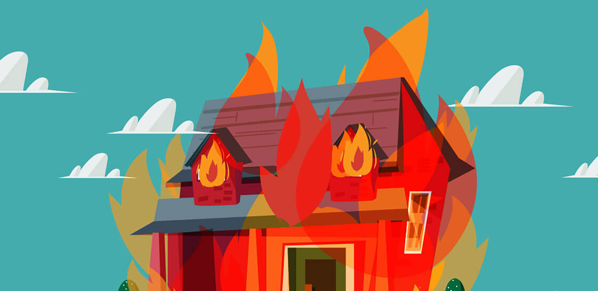 An illustration of a home on fire.