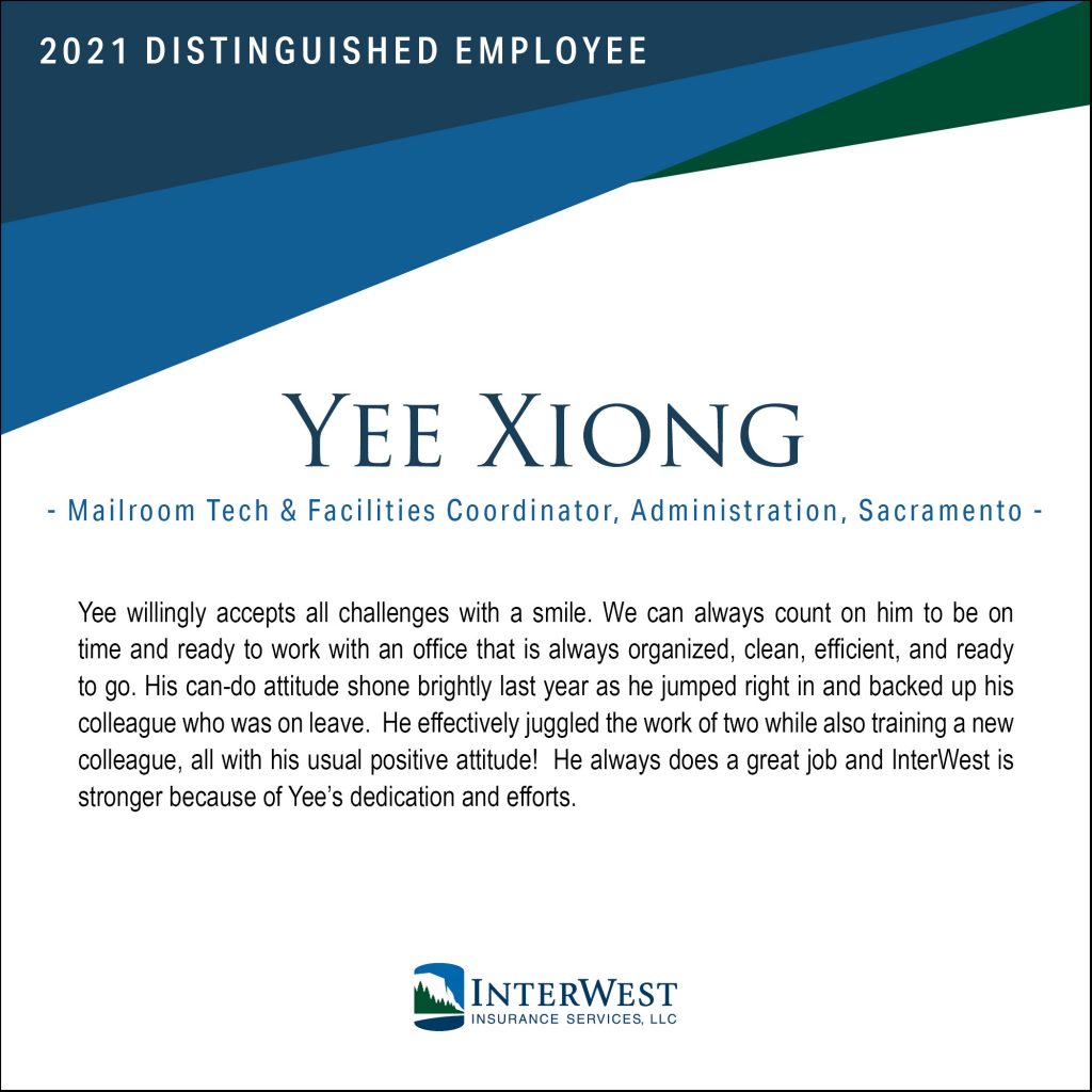 Yee Xiong, InterWest Insurance Services, Distinguished Employee