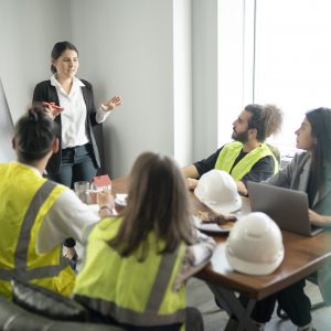 Architects talking about a new project in the office